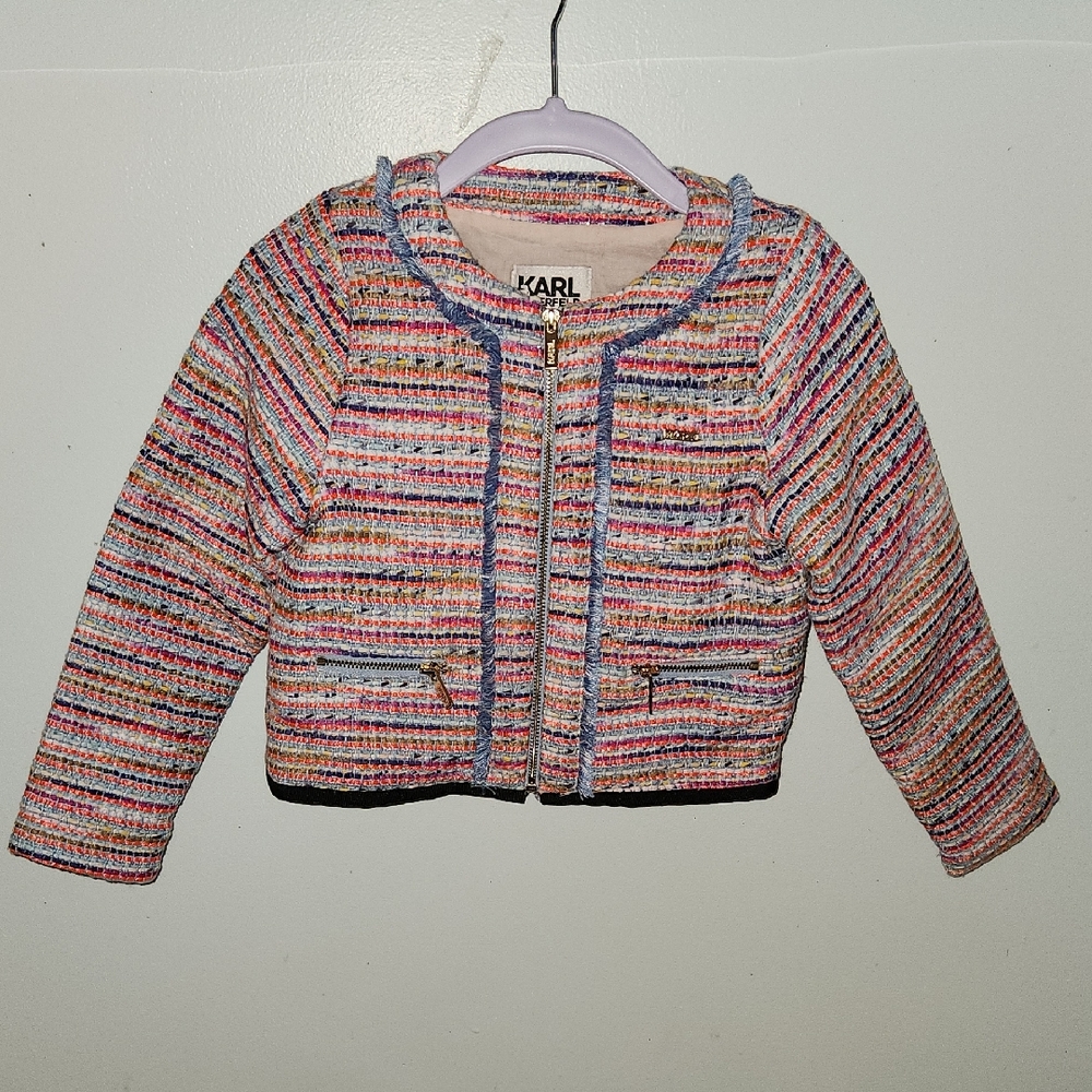 Karl Lagerfield Girls Colorful Tweed Jacket Sz 4